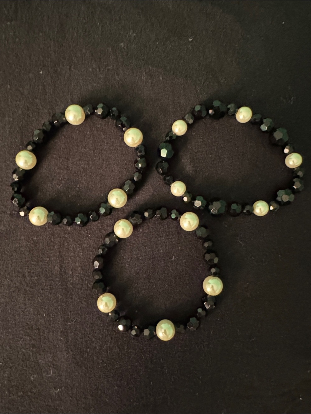 Pearl Accent Black Beaded Stretch Bracelet - Women Jewelry